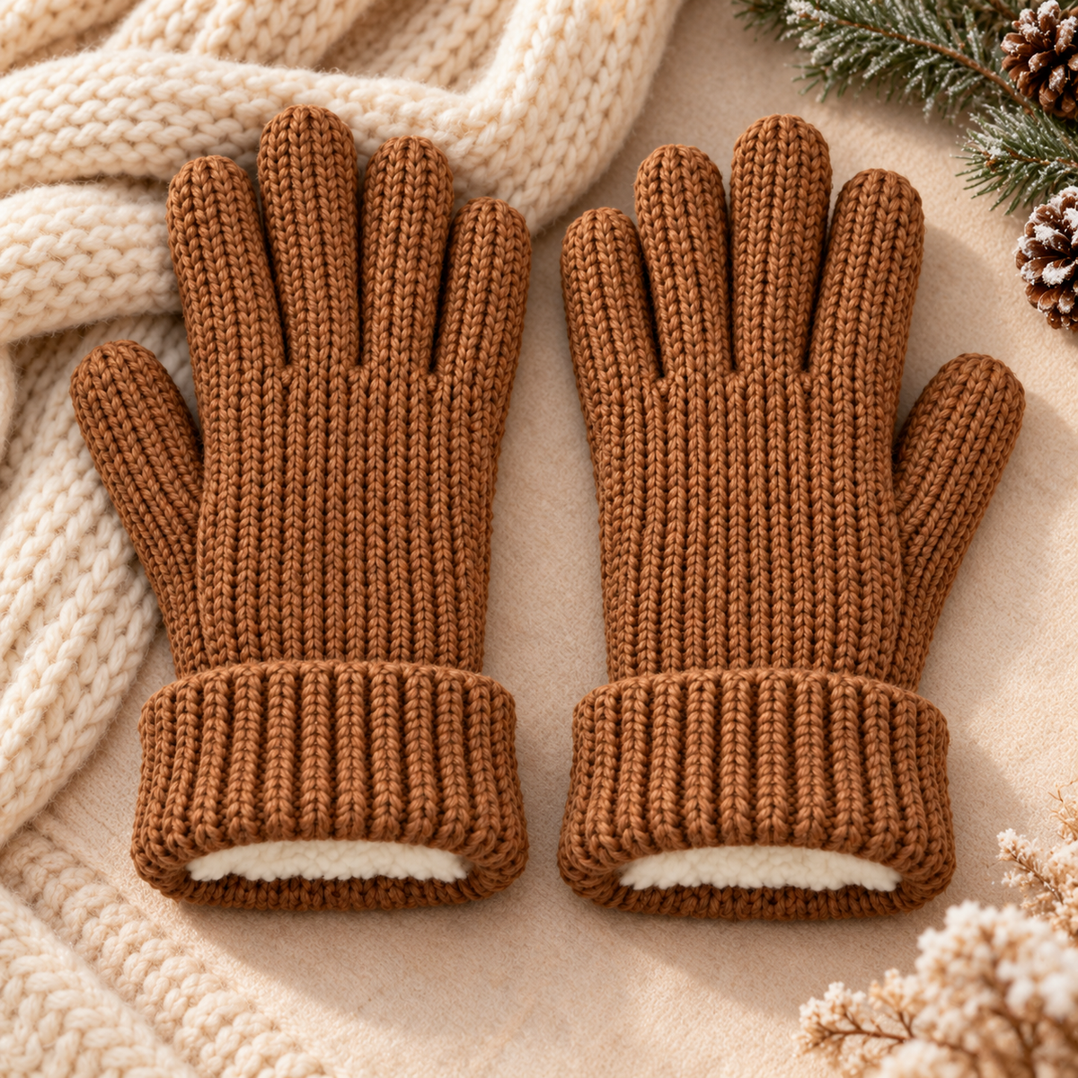 Novalunely Knitted Winter Gloves – Soft Full Finger Gloves with Ribbed Cuff for Everyday Wear