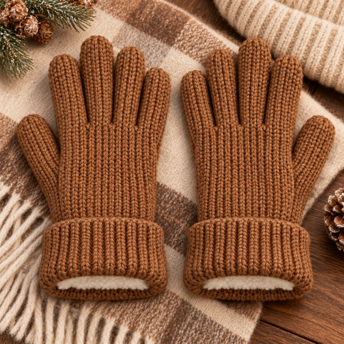 Novalunely Knitted Winter Gloves – Soft Full Finger Gloves with Ribbed Cuff for Everyday Wear