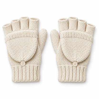 Novalunely Knitted Winter Gloves – Convertible Fingerless Gloves with Fold-Over Cover for Everyday Wear