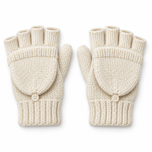Novalunely Knitted Winter Gloves – Convertible Fingerless Gloves with Fold-Over Cover for Everyday Wear