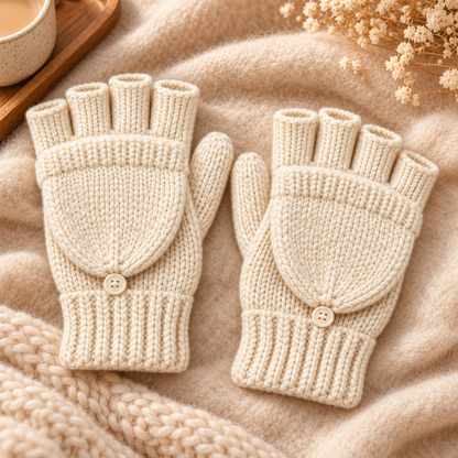 Novalunely Knitted Winter Gloves – Convertible Fingerless Gloves with Fold-Over Cover for Everyday Wear